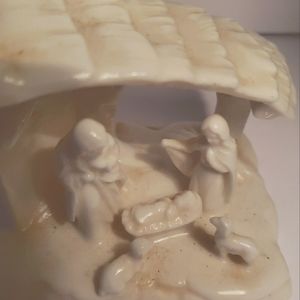 Sweet VINTAGE CCC Japan white porcelin nativity scene with candle holder.